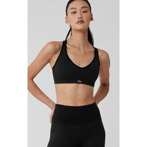 Alo Activewear Black Ribbed Polyester/Elastane Sports Bra Women's Size Small